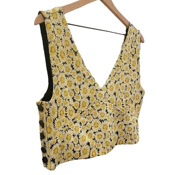New Maeve Anthropologie Button Side Top Size Large Yellow & Black Daisy Print - Picture 3 of 11